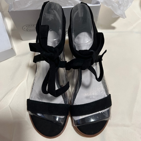 Steve Madden Rizzaa Black Suede Leather Heeled Sandals - Size 7 - Picture 4 of 7